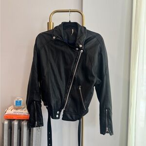 Free People Black Leather Biker Jacket Size Xs